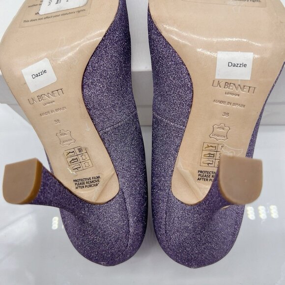 LK Bennett Dazzle Glitter Lilac Fabric Pointed Toe Flared Heel Pumps EU 38 US 8 - Picture 11 of 13